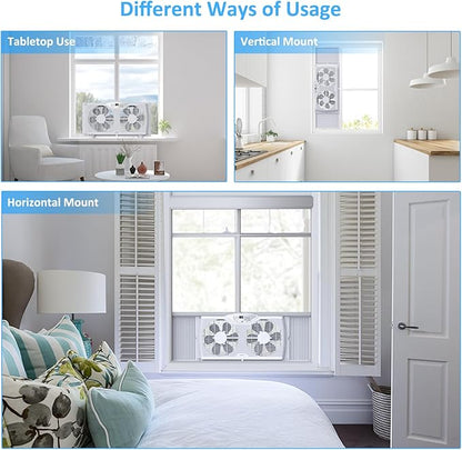 shinic Twin Window Fan with Reversible Airflow, Thermostat Controlled, 3 Speeds