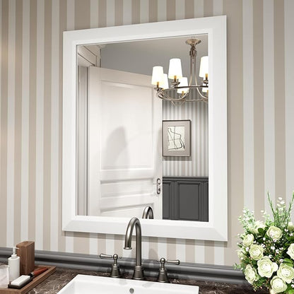 Amorho Bathroom Mirror, 24x30 Inch White Thick Metal Framed Wall Mirrors
