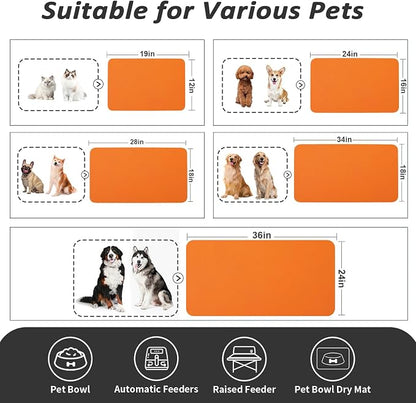 HotLive Dog Food Mat - Absorbent Cat Mat for Food and Water, No Stains Pet Feeding Bowl Mat, Easy to Clean Pet Placemats, Quick Dry Dog Water Dispenser Mat for Messy Drinkers | Orange 18"x 28"