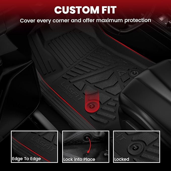 LASFIT Floor Mats 2014-2018 for Chevy Silverado/GMC Sierra 1500, 2015-2019 2500HD 3500HD (Crew Cab Only/Bench Seat Only) All Weather TPE Custom Fit Car Floor Liners, with Carpet Floor Only