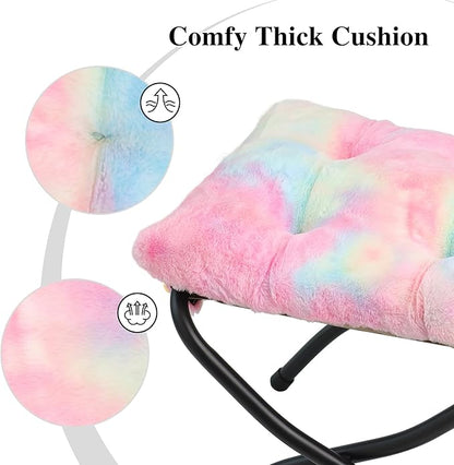 Mordchil HF 15"(H) Folding Ottoman, Foldable Footrest Stool, Portable Small Foot Stool for Couch, Collapsible Foot Rest Ottoman for Sofa, Accent Padded Ottomans for Living Room, Bedroom, Rainbow