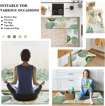 Homcomoda Kitchen Rugs Sets of 2 Cushioned Anti Fatigue Kitchen Mats Sets 2 Piece Kitchen Floor Mats Green Non Slip Waterproof Standing Mat for Kitchen,Sink,Office