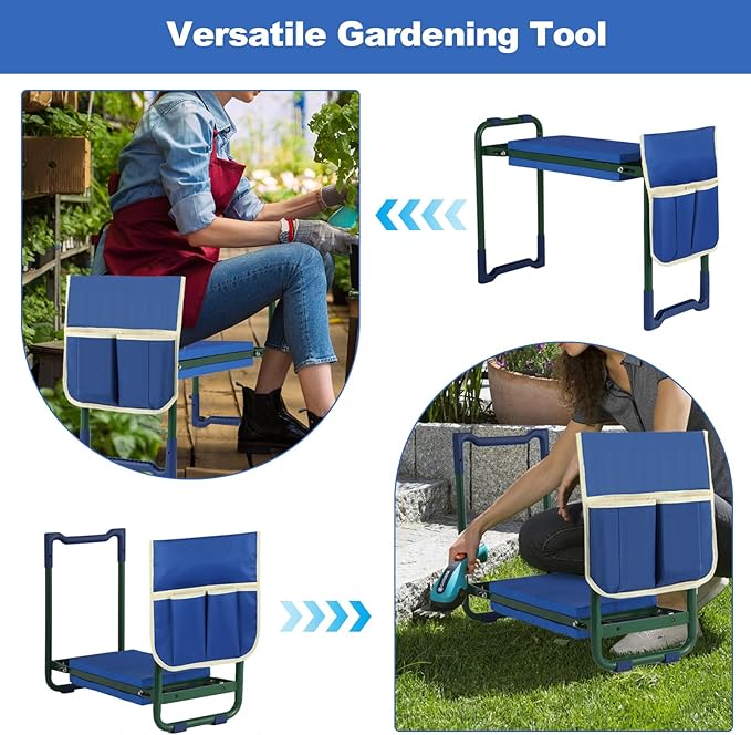 sancat Garden Kneeler and Seat with Thicker and Wider Soft Kneeling Pad,Foldable Heavy Duty Durable Garden Stool with Tool Bag, Portable Garden Bench,Gardening Gift for Women and Men sennior