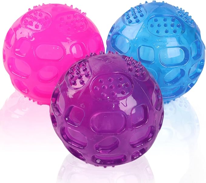 3'' Squeaky Dog Toy Balls for Lagre Medium Breed, Indestructible Dog Balls for Playing, Fetching & Retrieving, Durable Aggressive Chewers, 3 PCS Pink+Purple+Blue