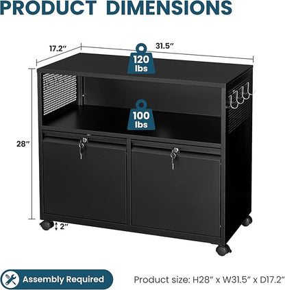 MIIIKO File Cabinet with Storage 2 Drawers, Rolling File Cabinet