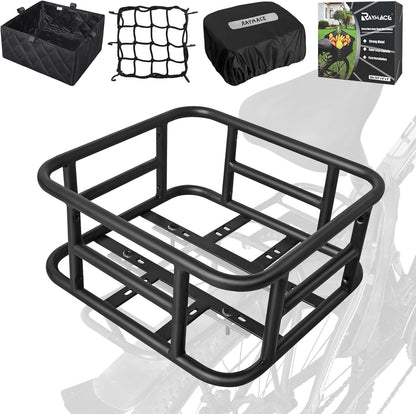 RAYMACE Rear Rack Bike Basket with Cargo Net and Liner Large Bicycle Basket Perfect Mount for Electric Bike