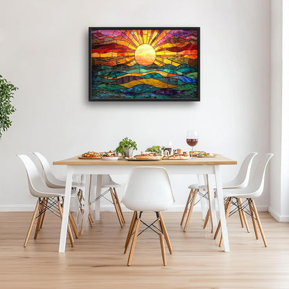 Quorin Boho Sun Large Wall Art Colorful Pictures Abstract Geometric Sun Sunset Sea Wall Decor Modern Canvas Print Painting Artwork for Dining Room Living Room Bedroom 36L x 24W