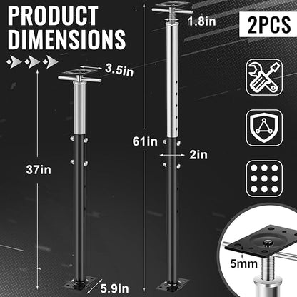 Yaocom 2 Pcs Adjustable Jack Post, 37"-61" Height Range, Basement Floor House Screw Jacks for Lifting Joist Beam Brace for Cellar Ceiling, Center Point Load Capacity 11023 Lbs, Black
