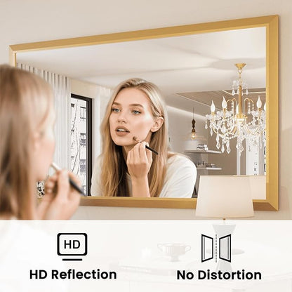 Amorho Bathroom Mirror, 60x36 Inch Golden Thick Metal Framed Wall Mirrors
