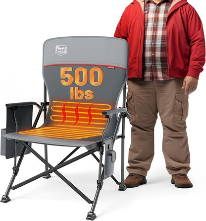 TIMBER RIDGE Oversized Heated Camping Chair for Outdoor Sports, High Back Padded Lawn Chair for Adults Support Up to 500lbs with Cup Holder, Side Pocket(Power Bank not Included)