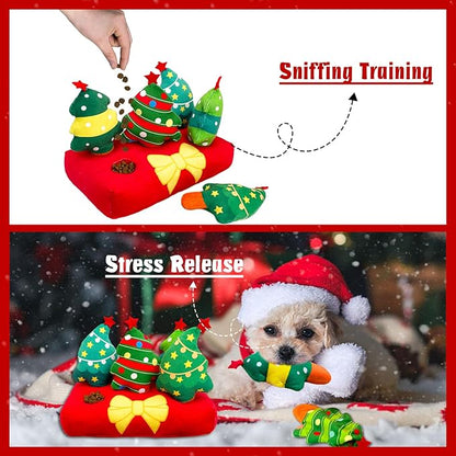 Christmas Hide and Seek Dog Toys, Squeaky Interactive Puzzle Dog Toys for Boredom and Stimulation, Dog Enrichment Toys for Small and Medium Dogs (Christmas Trees, Pack of 6)
