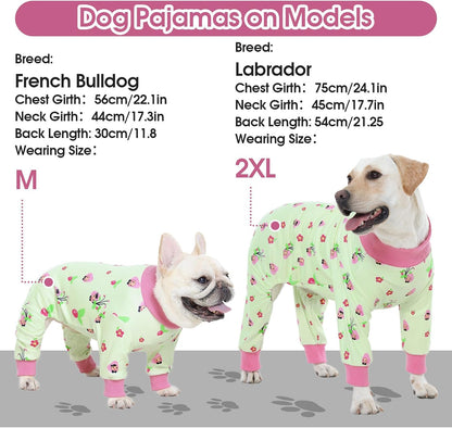 4-Legged Dog Pajamas for Medium & Large Dogs - Soft Cotton Dog Pjs Onesie with 4-Way Stretch, Cozy Breathable Pet Sleepwear for Cold Weather & Indoor Lounging - Green 4XL