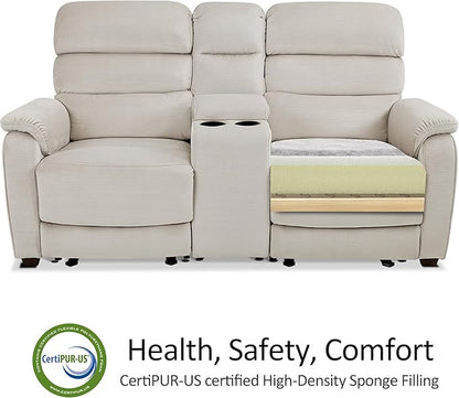 MCombo 73.8'' Wall Hugger Power Loveseat Recliner, Reclining Loveseat with Console, Adjustable Headrest, USB Charge Ports, Cup Holders, for Living Room, RVs, Small Spaces, Fabric ST258M2 (Beige)