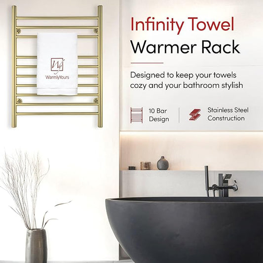 Heated Towel Rack, 10-Bar Wall-Mounted Electric Towel Warmer, Polished Gold