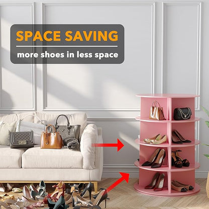 SpaceAid 4 Tier Rotating Shoe Rack Tower, Spinning Shoe Display Lazy Susan