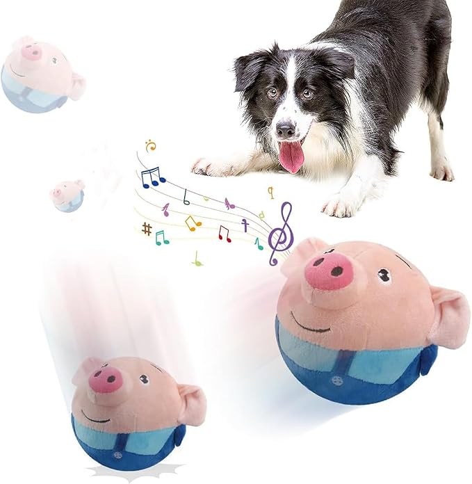 Active Moving Pet Plush Toy, Interactive Dog Toys, Squeaky Moving Dog Ball Toy, Dog Toys to Keep Them Busy, Washable Cartoon Pig Plush Sound Electronic Dog Toy, Small Plush Sound Toys for Dogs