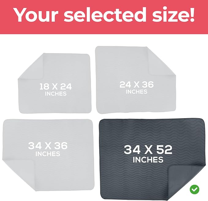 Utopia Bedding Washable Underpads 34" x 52" (Pack of 4), Waterproof Reusable Heavy Absorbency Incontinence Bed Pads for Adults, Kids, Elderly and Pets, Bedwetting Pads for Sofa and Couch (Grey)