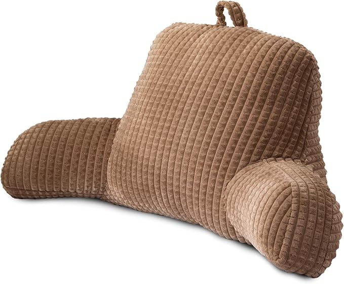 A Nice Night Reading Pillow Bed Wedge Large Adult Children Backrest with Arms Back Support for Sitting Up in Bed/Couch for Lounging Bedrest,Waffle Stereoscopic Design,Khaki