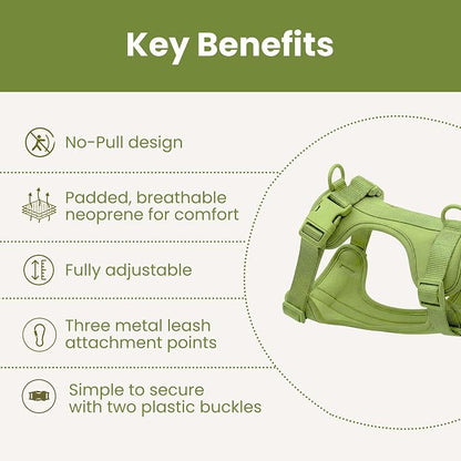 No Pull Dog Harness and Leash Set 3-in-1 Adjustable Anti Pull Dog Harness with Hands-Free Matching Leash,Poop Bag Holder,Easy Walk Dog Harness Extra Small Sized Dog(Olive Green)