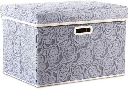 PRANDOM Larger Collapsible Storage Box with Lid [1-Pack] Fabric Decorative Storage Bin Cube Organizer Container Basket with Cover Handles for Bedroom Closet Living Room Gray 17.7x11.8x11.8 Inch