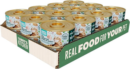 YOUR PET'S KITCHEN Canned Wet Cat Food, Tuna Florentine Entrée in Gravy - 3 oz Cans (Pack of 24), Made in The USA with Real Tuna
