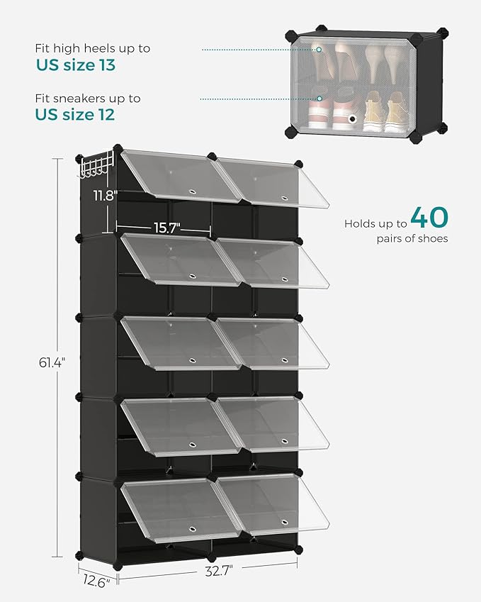 SONGMICS Shoe Rack Organizer, 10-Tier Shoe Storage Cabinet