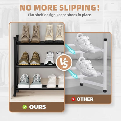 STORAGE MANIAC Long Expandable Shoe Rack, 18 Pairs Metal Wide Stackable Shoe