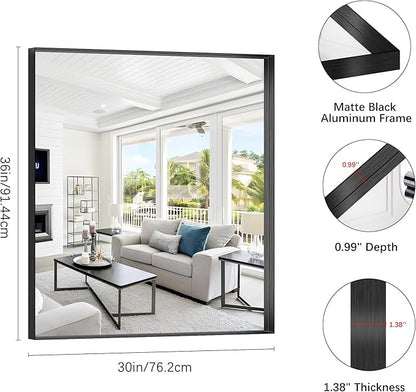 Black Bathroom Mirror, 30x36 Inch Rectangular Framed Mirror, Large Wall Mounted