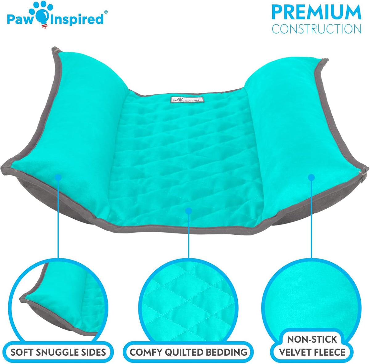 Paw Inspired Snuggle Bunny Bolster Bed for Rabbits, Cats, Dogs and Other Small Pets, Reversible Fleece Flop Bedding with Padded Sides (Gray/Green)