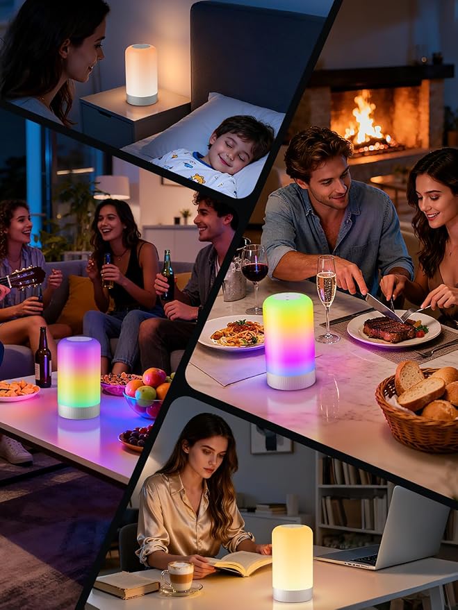 RGBICWW Smart Table Lamp, Touch Bedside Lamp with App Control, LED Desk Lamp with Music Sync, 30+ Scenes & 16M Colors, Color Changing Lamp for Bedroom Living Room Gaming Dimmable Night Light, White