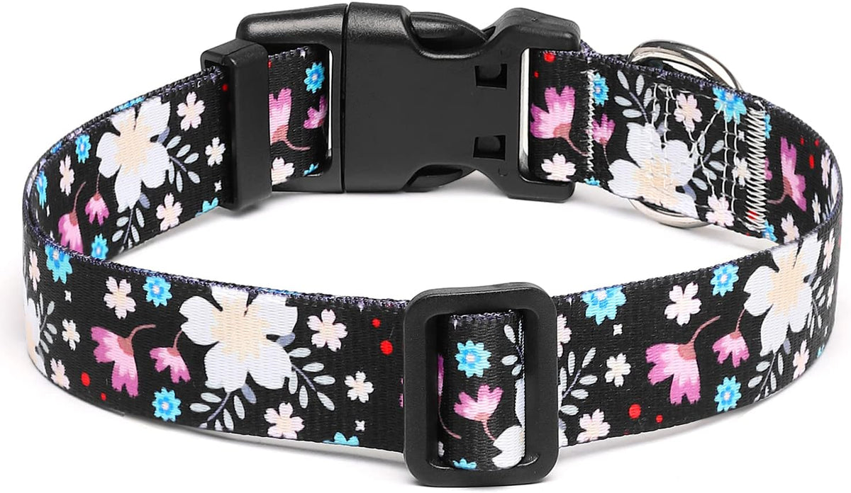 Mercano Adjustable Dog Collar - Special Design Patterns, Soft Nylon Comfortable Sturdy Pet Collar for Small Medium Large Dogs (M, Floral White)