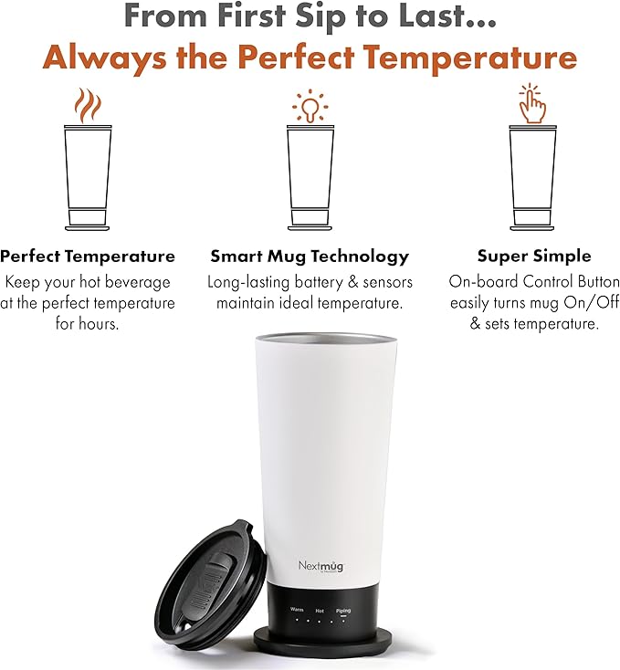 Nextmug Go - Temperature-Controlled, Self-Heating Travel Mug