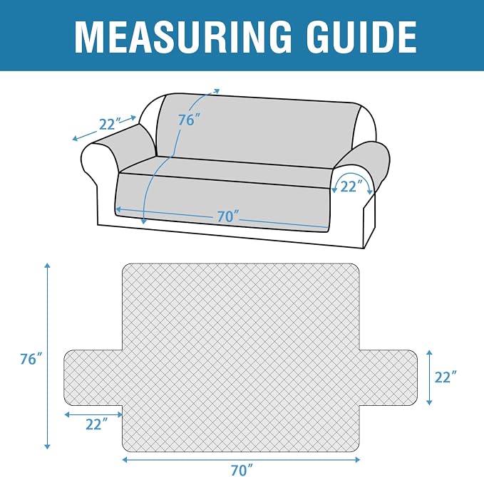 H.VERSAILTEX Sofa Cover Couch Cover for Dogs with Elastic Straps 100% Waterproof Furniture Protector for Pets Couch Cover for 3 Cushion Couch(Sofa, Pale Aqua)