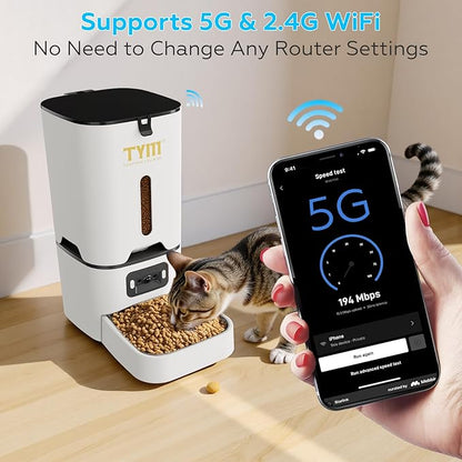 TYM Automatic Cat Feeder with Camera, 5G WiFi Auto Cat Dog Food Dispenser with
