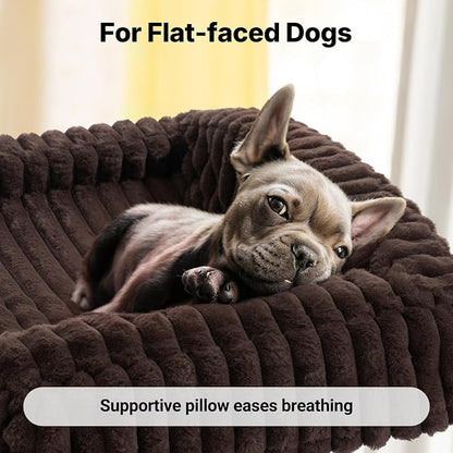 Veehoo Elevated Dog Bed with Bolster Cushion, Fluffy Plush Dog Couch Beds for Small Dogs, Cats, Washable Raised Pet Cot with Non-Slip Feet for Indoor or Patios Use, 36 x 28 Inches, Brown