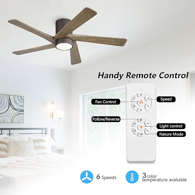 WINGBO 48 Inch Flush Mount DC Ceiling Fan