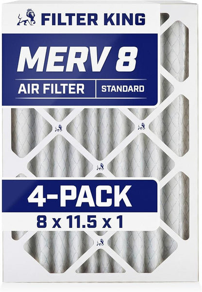Filter King 8x11.5x1 Air Filter | 4-PACK | MERV 8 HVAC Pleated A/C Furnace