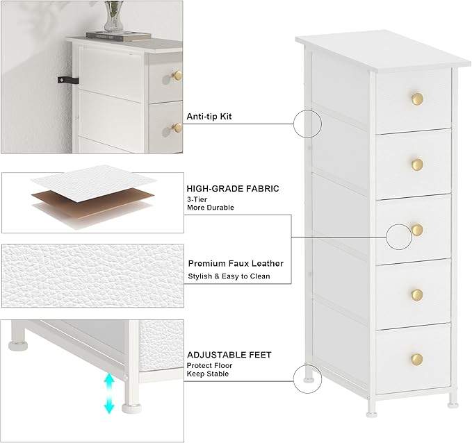 GiftGo Narrow Dresser Cabinet Vertical Slim Dresser Chest of Drawers Skinny