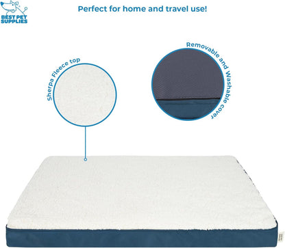 Best Pet Supplies Cute Dog Crate Mat Flat Bed with Waterproof Exterior, Thick Orthopedic Egg Foam Mattress, and Soft Sherpa Fleece Cover for Small, Medium, and Large Breeds - Blue, 30X20X3