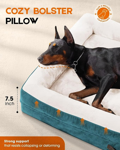 Upvilla Orthopedic Dog Bed XL, Four-Sided Dog Sofa, Washable Cover, Blue | Removable Waterproof Dog Bed Cover, Egg-Crate Orthopedic Foam, Built-In Carry Handle, Indoor Large Pet Beds, Cat Beds