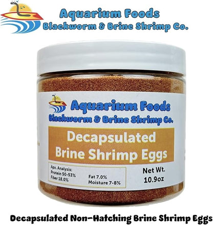 Aquatic Foods Inc. Decapsulated Brine Shrimp Eggs, Non Hatching Shell Free Artemia Cysts. These Eggs Ready to Feed Small Tropicals, Killies, Corals, Anemones, Fry & Babies…10.9oz Medium Round Jar