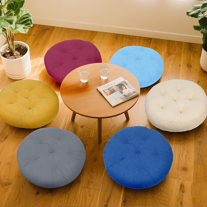 Meditation Floor Pillow Set of 2, Round Large Pillows Seating for Adults, Tufted Corduroy Cushion for Tatami Living Room, 22x22 Inch FP-Purple-R