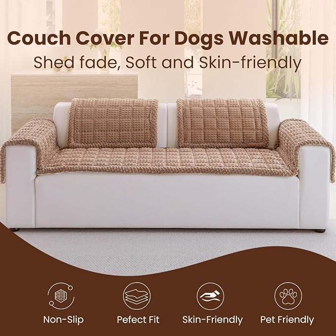 Couch Cover for Dogs Washable, Non Slip Couch Covers for 3 Cushion Sofa Pet Friendly, Fuzzy Pet Couch Cushion Covers for Dog,Thick,Soft for Sofa Protector (Coffee, 27.6" x 82.7"/70 x 210cm)
