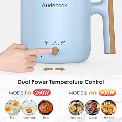 Audecook Hot Pot Electric with Steamer, 1.8L Portable Mini Travel Cooker