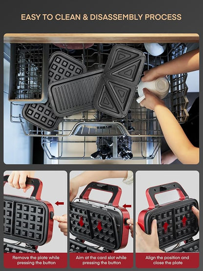 FOHERE Waffle Maker 3 in 1 Sandwich Maker 1200W Panini Press