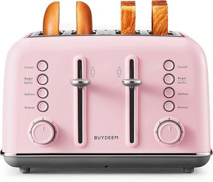 BUYDEEM DT640 4-Slice Toaster, Extra Wide Slots, Retro Stainless Steel