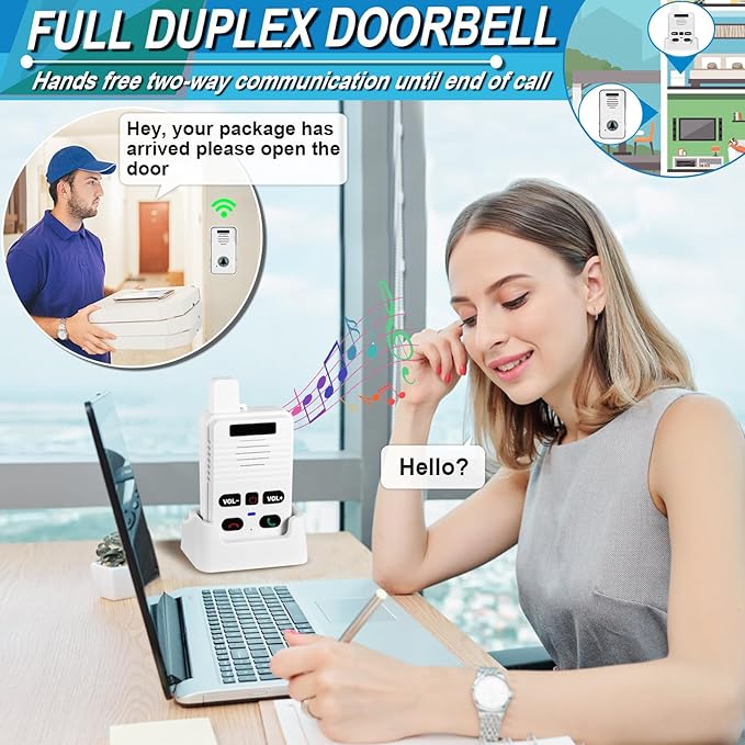 Wireless Doorbell System & Full Duplex Intercom Doorbell Wireless Hands-Free