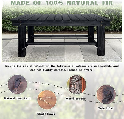 LSPYYDS Outdoor Garden Bench, 2-Person Wood Patio Bench Weatherproof Outdoor Backless Bench, Anti-Corrosion and Anti-Rust Garden Benches for Garden Lawn Porch Park Backyard (Black,35.5''/90cm)