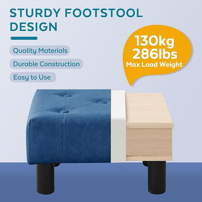 FIMIVIBI Small Foot Stool Ottoman, Faux Leather Footstool Ottoman Foot Rest for Couch, Rectangle Footstools and Ottomans Small for Living Room, Entryway and Bedroom (Blue)