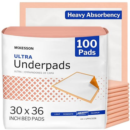 McKesson Underpads Bed Pads, Heavy Absorbency, 30 x 36 in, 100 ct | Chux Pads for Adults and Elderly, Baby Changing, Pee Pad for Pets